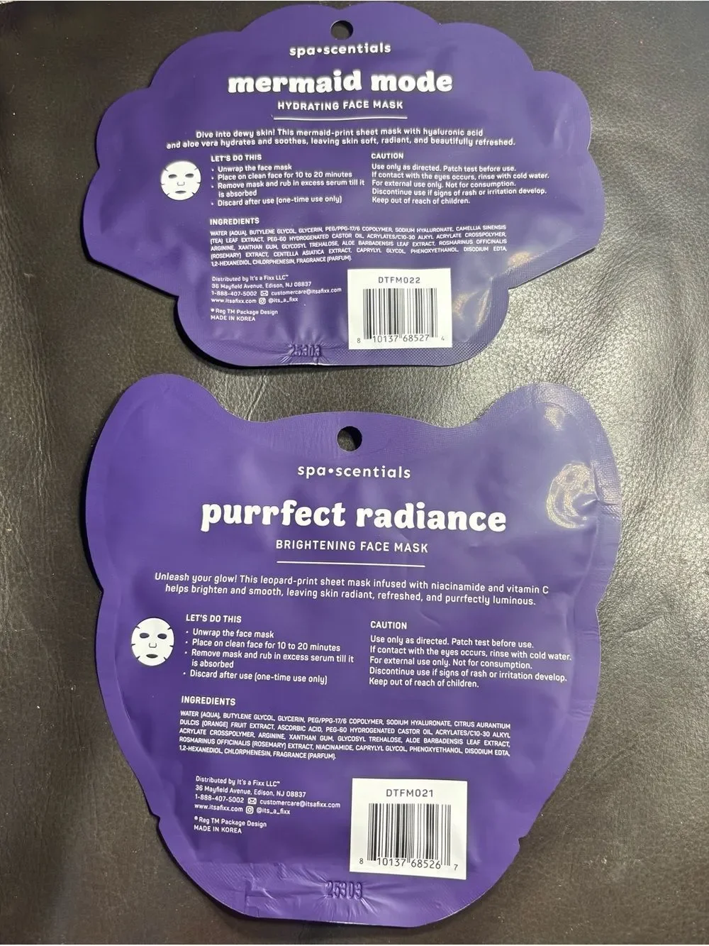2 New spa•scentials mermaid mode + purrfect radiance Purple Face Masks (2)